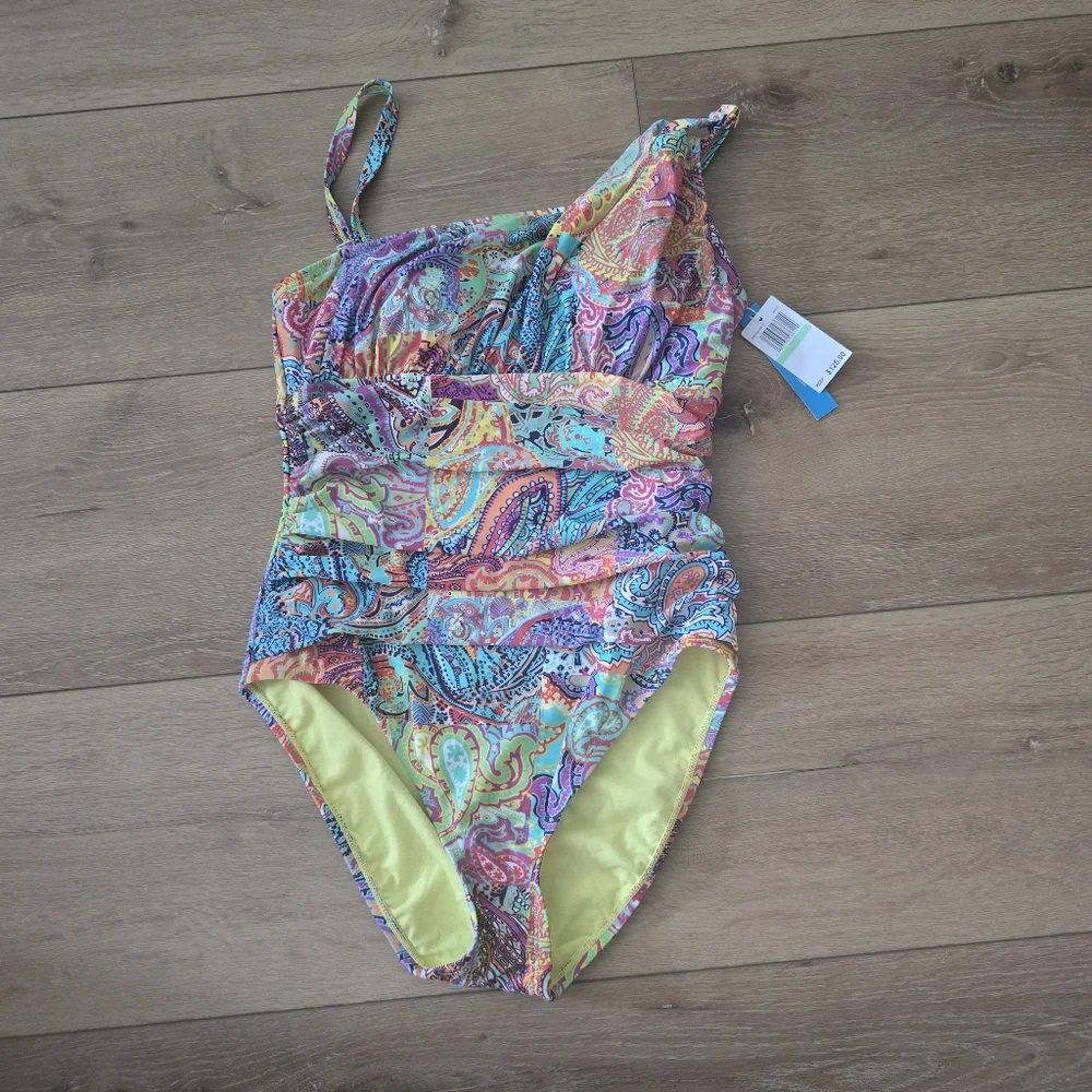 Bleu Rod Beattie Multicolor Paisley One Piece Swimsuit Size 8 Boho - Picture 2 of 8